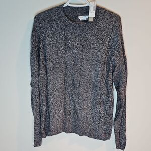 Textured Black and White XL Cashmere Crewneck Sweater